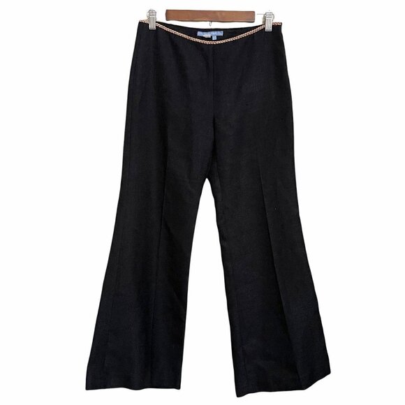 Zara Women's Black Textured Braid Waist Side Zip Wide Leg Trousers Size 6 - Picture 1 of 9